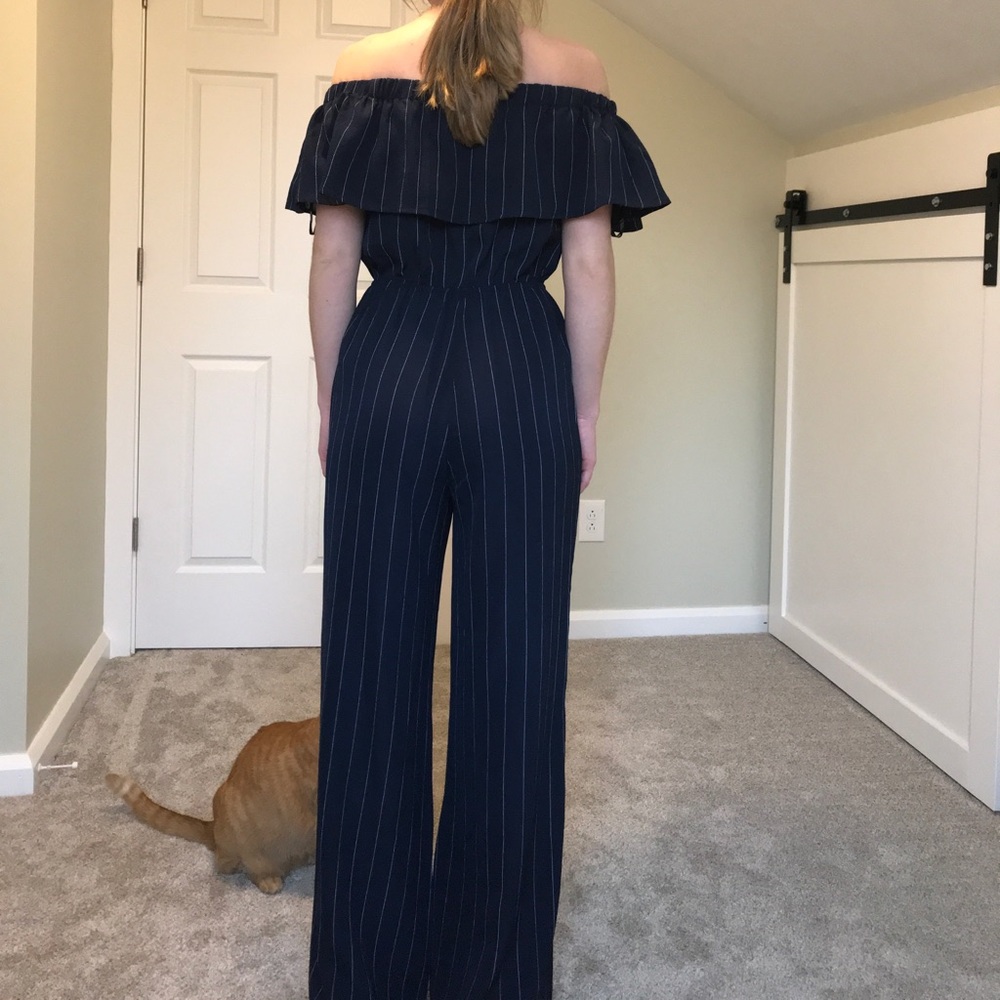 NWT Navy Blue/White off shoulder jumpsuit small - Picture 3 of 8